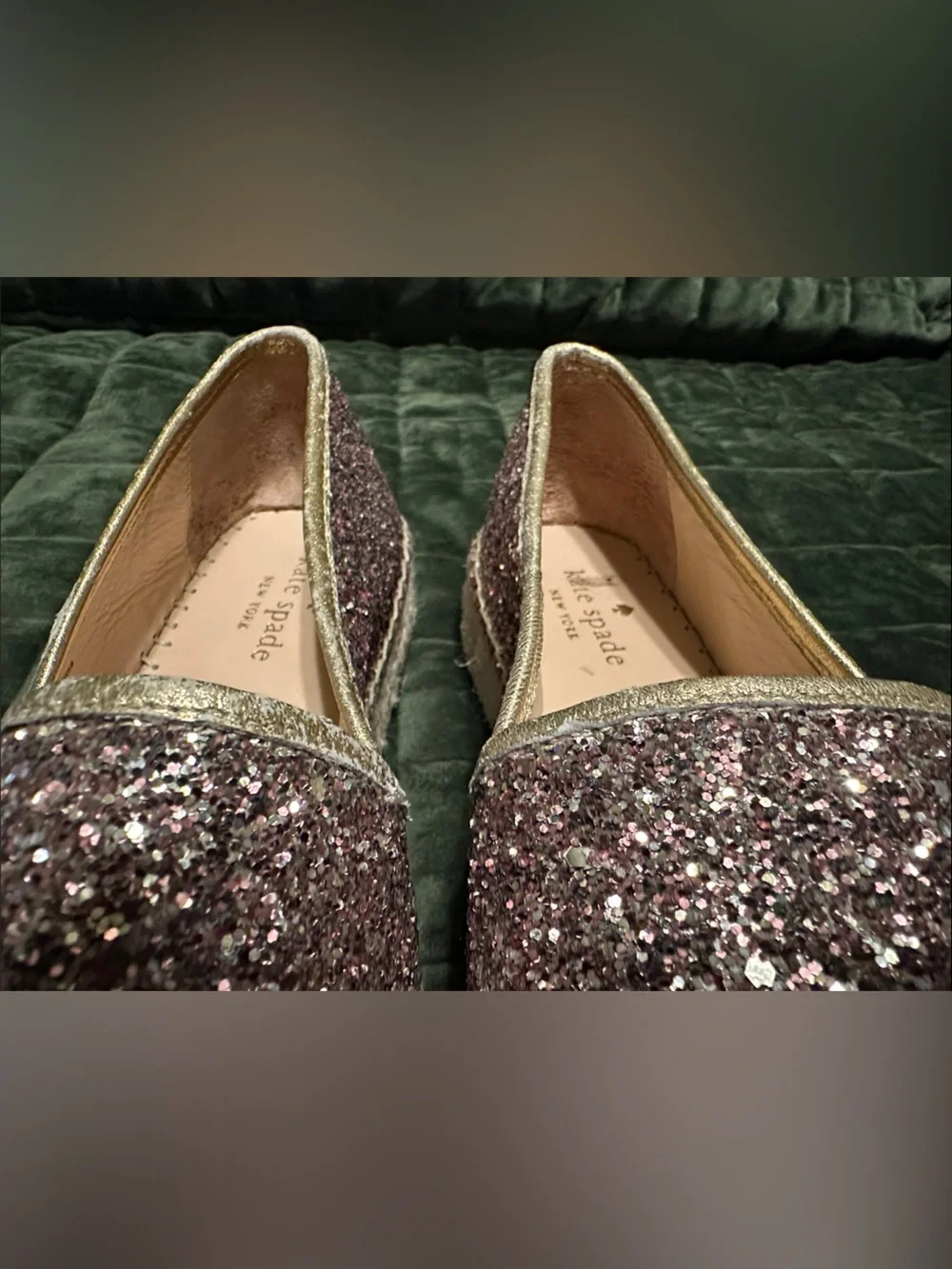 kate spade Glitter Pink Espadrille Flats with Gold Trim